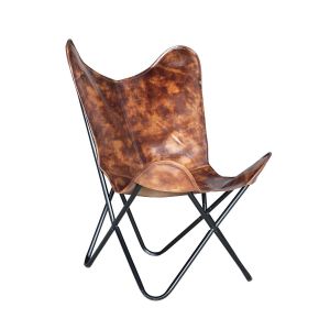 Fauteuil Fer, Cuir Marron 72x68x95cm - Fer-Cuir de Vache