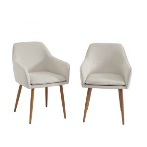 Lot de 2 fauteuils tissu écru pieds métal finition bois ecru