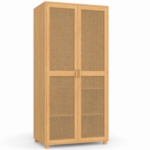 Idmarket Armoire 2 portes EDHEN cannage et bois penderie 80 cm avec étagères rangement