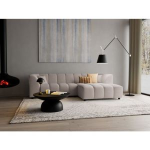 Lisa Design - Curtis - canap&eacute; d'angle droit 4 places avec accoudoir en tissu textur&eacute; - beige