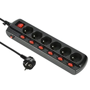 Electraline Elecrline 35434 Bloc Multiprises 6 Prises + Interrupteurs d&eacute;port&eacute;s, longeur 1, 5M Section 3G1mm&sup2; Noir