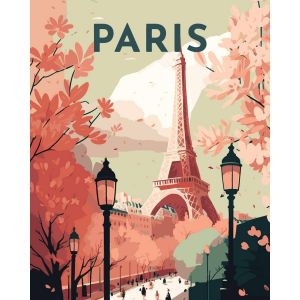 Figured'Art Peinture par Num&eacute;ro Adulte Affiche Vintage Paris 2 - Activit&eacute; Manuelle Kit de Loisir Cr&eacute;atif DIY Num&eacute;ro d'Art Complet - 40x50cm sans ch&acirc;ssis en bois