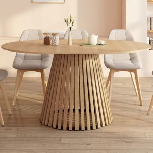 Idmarket Table à manger extensible ronde CARMEN 4-8 personnes pied bois en lattes et plateau bois 110 - 150 cm
