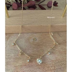 Collier - Bijouxia - Charms Soleil & &Eacute;toile - Plaqu&eacute; Or 18 Carats - Oxyde De Zirconium - 18 Cm