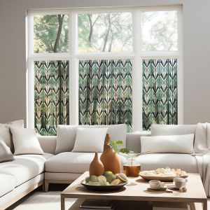 Plage Stickers d&eacute;coratifs &eacute;lectrostatique, motif graphique bleu et vert effet vitrail lumi&egrave;re color&eacute;e, 150 cm X 67,5 cm