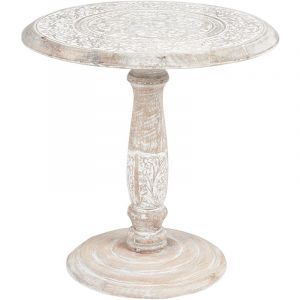 Beliani Table d'Appoint Blanc Cassé en Bois de Manguier Guéridon à Plateau Sculpté Jambia