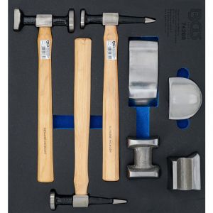 BGS 74298 - Insert de servante d’atelier 2/3 : Mallette de tas et marteaux de carrosserie - 7 pièces