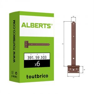 Alberts 300807 DURAVIS Penture anglaise | avec goupille rivetée | couleur rouille, double plastification | penture 391 x 40 mm | charnière 59 x 103 mm