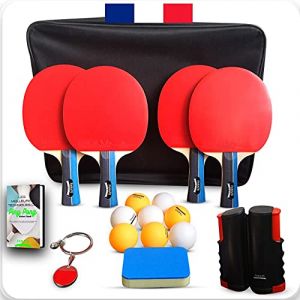 FAKAIS Set Raquette de ping Pong Professionnel, 4 Raquettes de Tennis de Table 8 balles Filet ping Pong portatif pour Table Sac Eponge Raquette Jouez en Famille Entre Amis ou en compétition