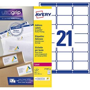 Avery-Zweckform Avery L7160 Bo&icirc;te de 840 Etiquettes Autocollantes (21 par feuille) - 63,5x38,1mm - Impression laser - Blanc