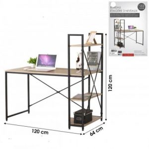 Urban living Bureau Style Industriel COLORADO Avec Etagères 3 Niveaux - 120 x 64 x H.120 cm