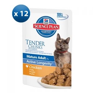 Image de Hill's Bouchées Science Plan Feline Mature Poulet 12 Sachets de 85 g