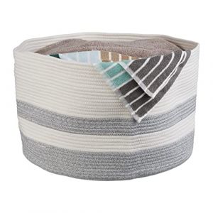 Relaxdays Panier de Rangement, Coton, HxD : 35x55 cm, poignées, Corbeille à Linge Pliable, Style bohème Chic, Blanc/Gris