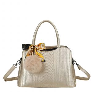Sac &agrave; Main pour Femme Effet Serpent avec Foulard et Pompon D&eacute;coratif Gallantry Dor&eacute;e