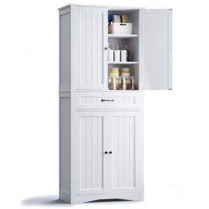 Buffet 180 cm Bealife Meuble de Rangement de Cuisine avec 1 Tiroir 4 Portes 4 &Eacute;tag&egrave;res pour Salles &agrave; Manger Blanc 73 x 19 x 180 cm