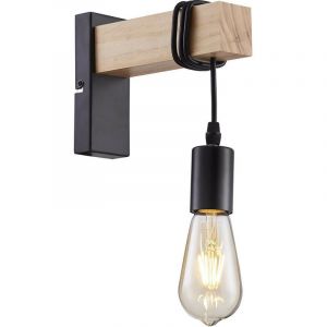 DETROIT Applique industrielle en bois 6 x 15 x H20 Noir Ampoule d&eacute;corative E27 40W fournie