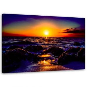 Tableau D&eacute;coration Murale Mer Vue Couc r de soleil 60x40 cm Paysage Plage Artistique Photographie Toile intissee pour salon