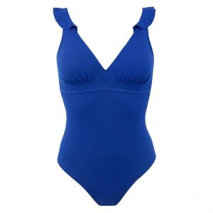 Maillot de bain 1 pièce plongeant à volant Bleu