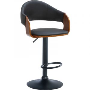 CLP Tabouret de bar Nilse avec Coque en bois assise en similicuir, Noyer / Noir/Noir