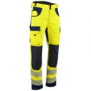 LMA Workwear 1667 DEFENSE Pantalon bicolore bien visible avec poches aux genoux, taille 62, jaune fluorescent/bleu foncé