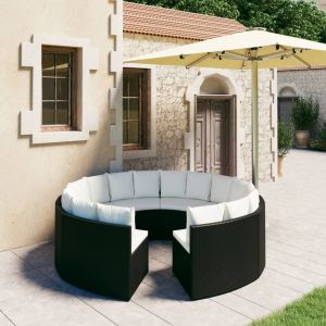VidaXL Salon de Jardin 8 pcs avec Coussins Mobilier de Patio Meubles de Jardin Mobilier de Terrasse Meubles d'Ext&eacute;rieur R&eacute;sine Tress&eacute;e Noir