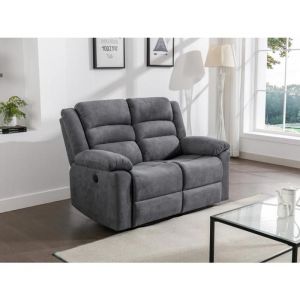 Canapé 2 places relax électrique en tissu gris BUROLO