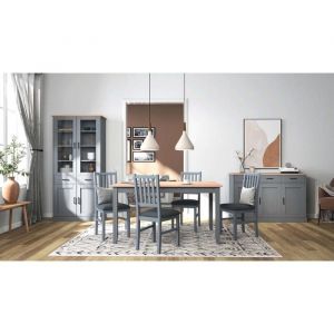 Interlink Ebuy24 - Vitrine 4 portes 2 tiroirs 90x38,4x190 cm en pin massif gris - tera