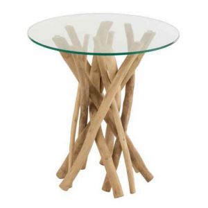Hellin Bout de canapé rond en teck et verre D50