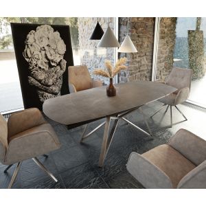 Image de Table-manger Carlow 130/200x90 cm céramique marron acier inoxydable extensible