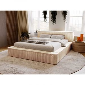 Lit rembourré avec rangement 160x200 côtelé beige Lago
