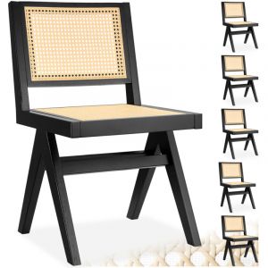 TecTake Chaise en bois lissy avec cannage viennois Lot de 6 chaises design rétro noir -