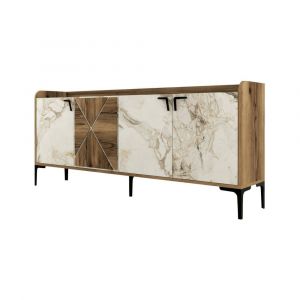 Dmora - Console Dilici, Table polyvalente, Armoire de rangement, Bureau du couloir, 180x35h78 cm, Noyer et Marbre Blanc