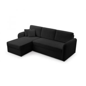Pocatello - canapé d'angle réversible 4 places - convertible avec coffre - en tissu bouclette - noir