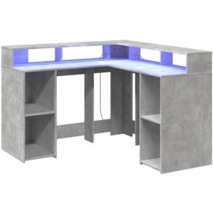 VidaXL Bureau et lumières led gris béton 130x130x91cm bois ingénierie Concrete grey