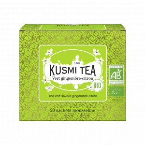 Kusmi tea Th&eacute; Vert gingembre-citron Bio - Bo&icirc;te th&eacute; de 20 sachets mousseline - 40g