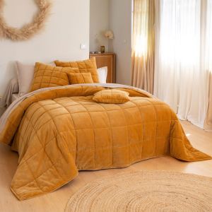 Housse d'oreiller velours jaune ocre CLB. VALOU