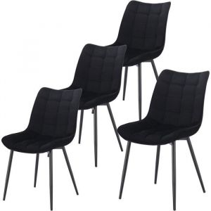 WOLTU Lot de 4 Chaises de salle à manger, Chaise de cuisine scandinaves en velours, Pieds en métal, Noir W0ATT0010-4