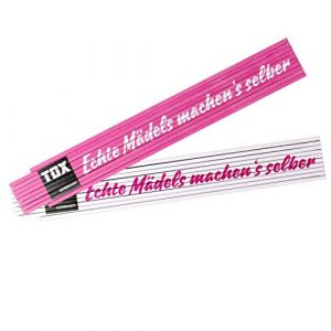 Tox Mètre pliant 2m en rose/blanc - Mètre pliant avec impression Echte mädels machen's selber - Mètre pliant en bois de hêtre avec fonction de mesure d'angle et chiffres décimaux colorés -9969002