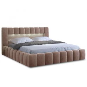 Cleo - lit coffre - 160x200 cm - sommier inclus - en velours - Taupe