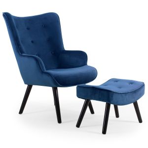 Fauteuil scandinave + pouf Lylou Velours Bleu