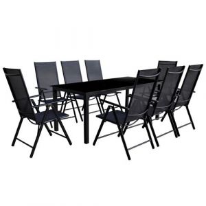 VidaXL Jeu de salle &agrave; manger de jardin 9 pcs Aluminium Noir