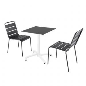 Oviala Table carrée pied blanc inclinable plateau noir 60 x 60 cm en HPL et 2 chaises en métal