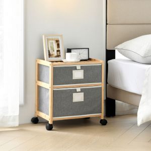 Nova Ti-tiroir sur roues avec 2 tiroirs en tissu gris et structure de bambou