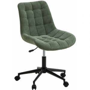 Idimex Chaise de bureau VASILO fauteil en velours c&ocirc;tel&eacute; vert avec pi&eacute;tement en m&eacute;tal laqu&eacute; noir