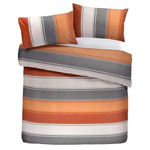 Image de Fusion Classique Large Rayure Orange Gris Crème Coton Mélange Housse Couette Simple