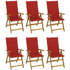 VidaXL Lot de six chaises de jardin pliantes avec coussins en bois d'acacia massif de couleur rouge Vida XL