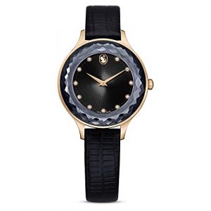 Swarovski Montre Octea Nova, Fabriqué en Suisse, Bracelet en cuir, Noir, Finition or rose