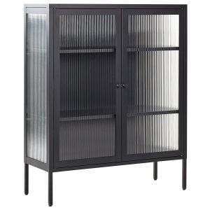Beliani Armoire Noire en Acier et Verre 111 x 90 x 35 cm avec Vitrine Industriel Lerryn - Noir