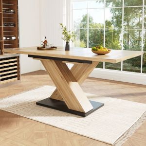 Table &agrave; Manger T&eacute;lescopique 119-158.5x80cm - Bois Naturel - Extensible - 6 Places