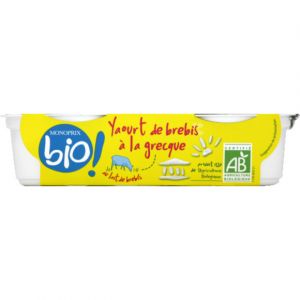 Monoprix Bio Yaourt de brebis &agrave; la grecque, certifi&eacute; AB - Les 2 pots de 150g